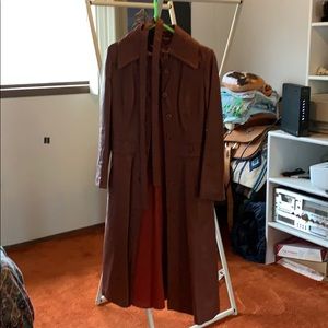 Vintage calf length fully lined leather coat, belt